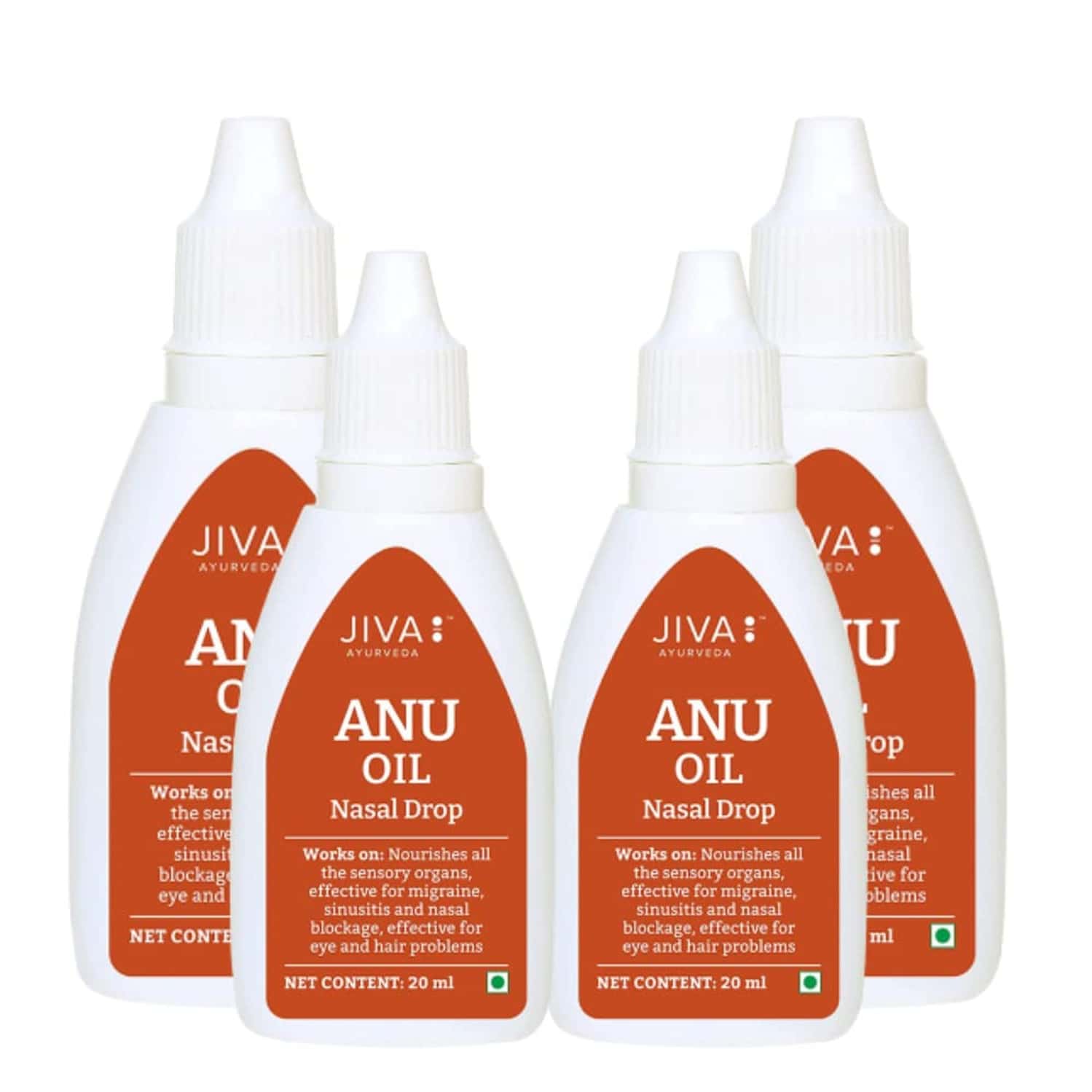 Jiva Anu Oil - Anu Tail Pure Herbs Used Unblocks Nasal Congestion Nasal Drop -20ml (Pack Of 4)