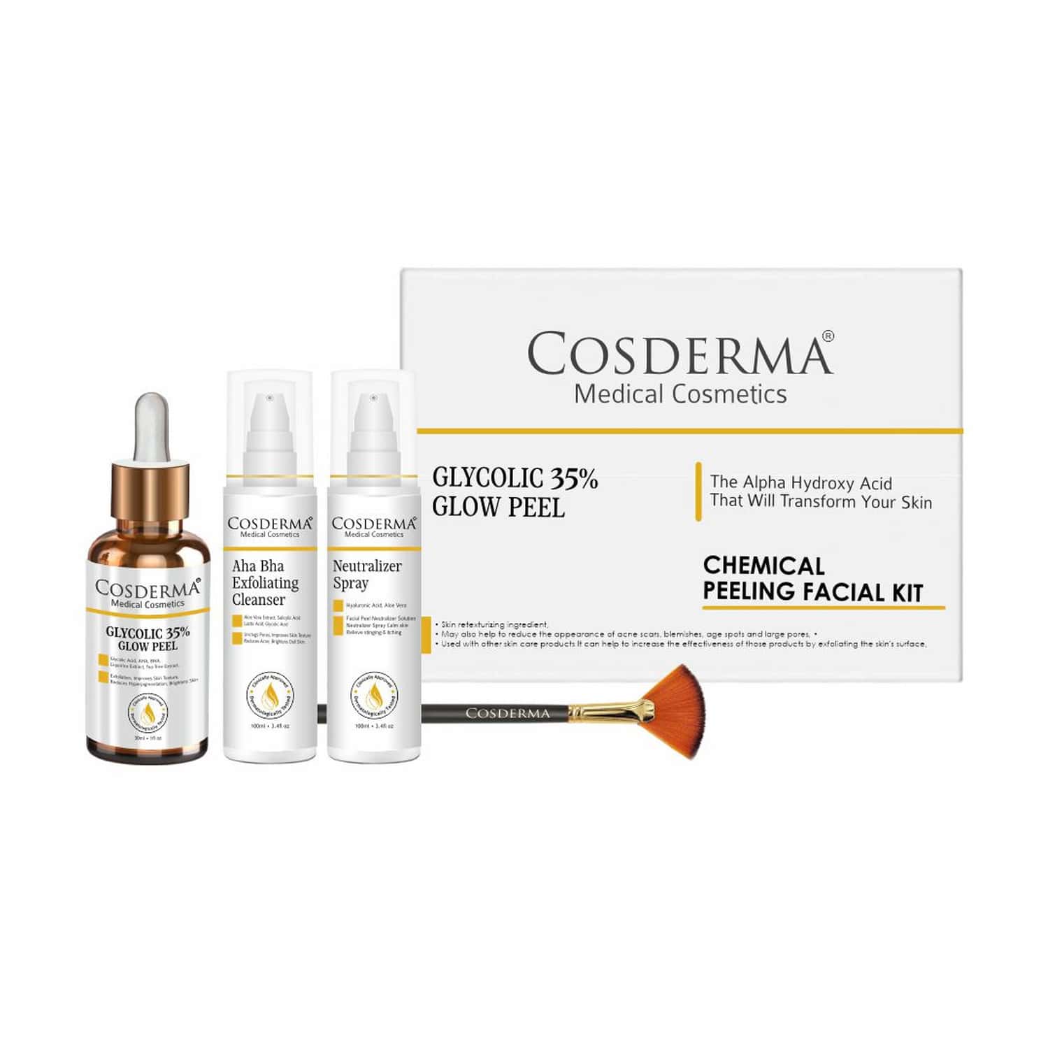 Cosderma Glycolic Acid 35% Peel Kit For Professional Cosmetic Exfoliation & Skin Texture Care