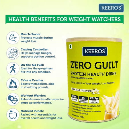 Keeros Zero Guilt Protein Health Drink Vanilla Flavor 400 Gm