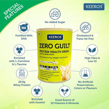 Keeros Zero Guilt Protein Health Drink Vanilla Flavor 400 Gm
