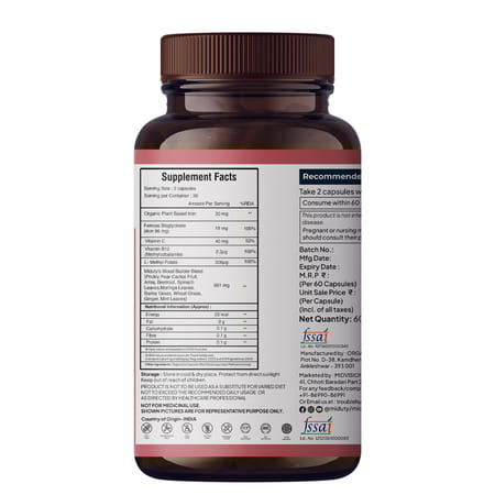 Miduty Organic Blood Builder - Iron Vit C - Energy Hemoglobin Support - Anemia- 60 Capsules