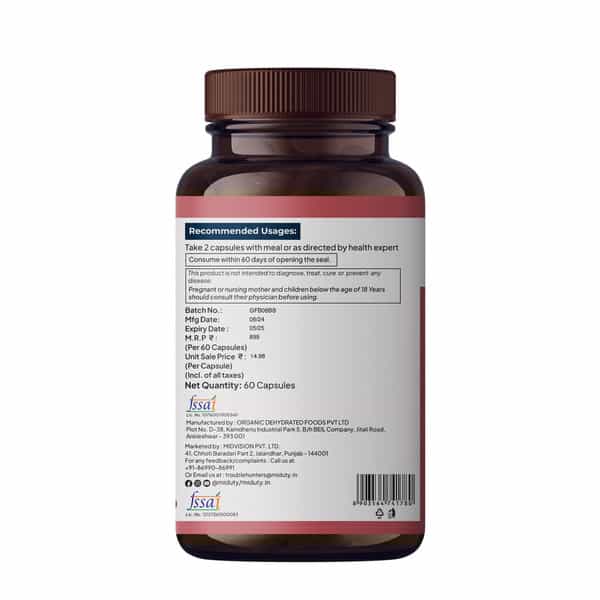 Miduty Organic Blood Builder - Iron Vit C - Energy Hemoglobin Support - Anemia- 60 Capsules