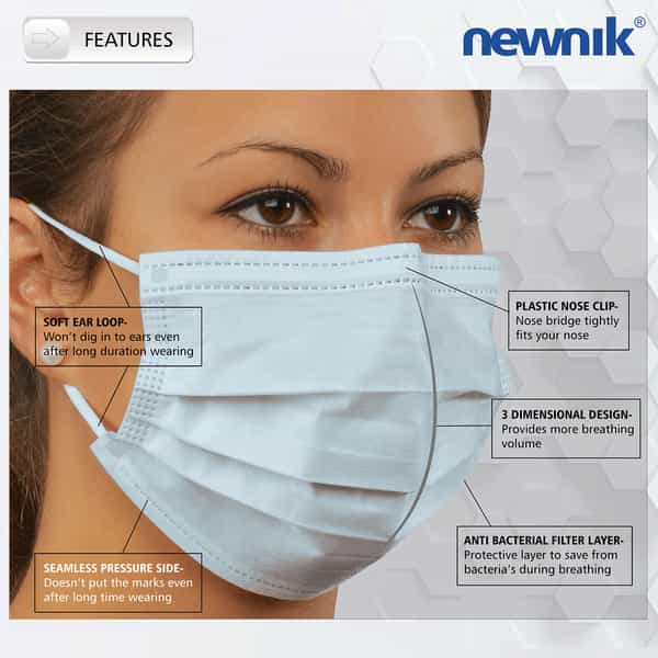 Newnik Disposable 3 Ply Face Mask Blue