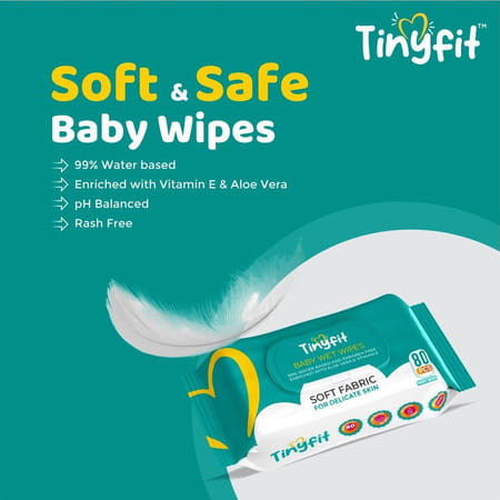 Tinyfit Soft Cleansing Baby Wipes | Enriched With Aloe Vera & Vitamin E | 99% Water Based | 72 Wipes