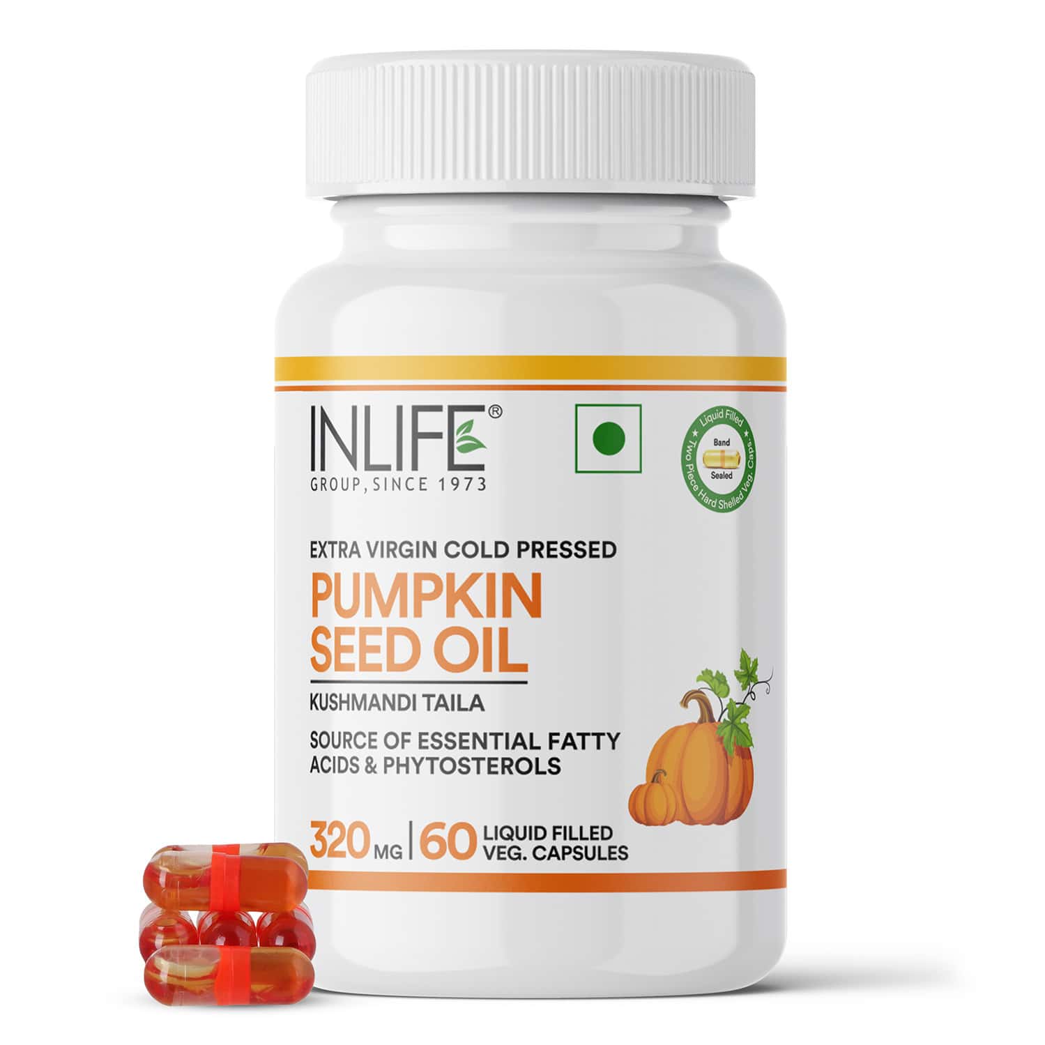 Inlife Pumpkin Seed Oil Capsules | Extra Virgin Cold Pressed Pure Oil | 60 Vegetarian Capsules