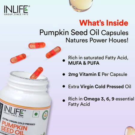Inlife Pumpkin Seed Oil Capsules | Extra Virgin Cold Pressed Pure Oil | 60 Vegetarian Capsules