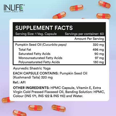 Inlife Pumpkin Seed Oil Capsules | Extra Virgin Cold Pressed Pure Oil | 60 Vegetarian Capsules