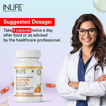 Inlife Pumpkin Seed Oil Capsules | Extra Virgin Cold Pressed Pure Oil | 60 Vegetarian Capsules