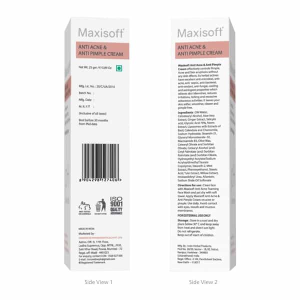 Maxisoft Anti Acne & Anti Pimple | Ph Balanced | Cream | Tube | 25 Gm | Pack Of 2