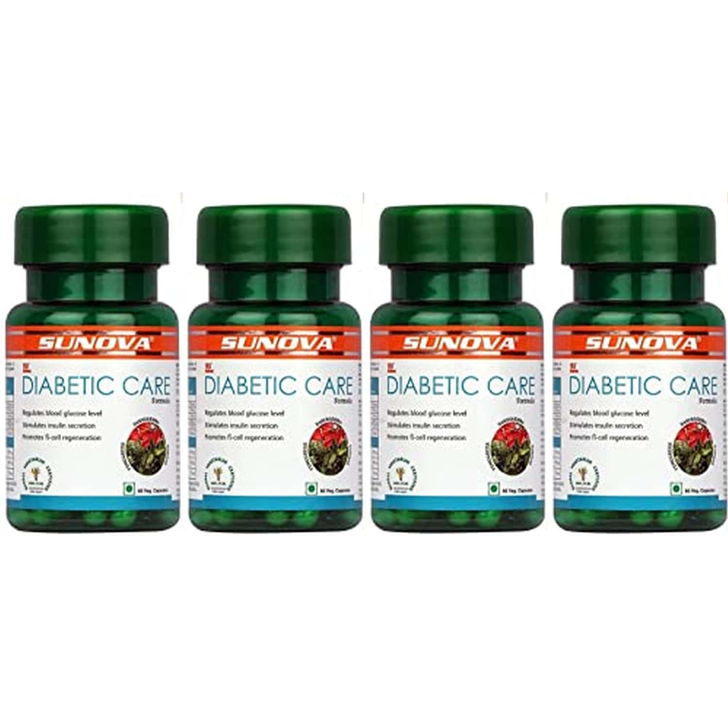 Sunova Diabetic Care Capsules | Fenugreek Gudmar And Daruharidra Extract - 60 Veg Capsules | 4 Packs
