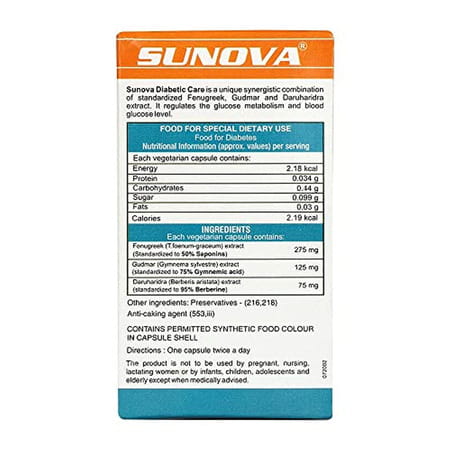 Sunova Diabetic Care Capsules | Fenugreek Gudmar And Daruharidra Extract - 60 Veg Capsules | 4 Packs