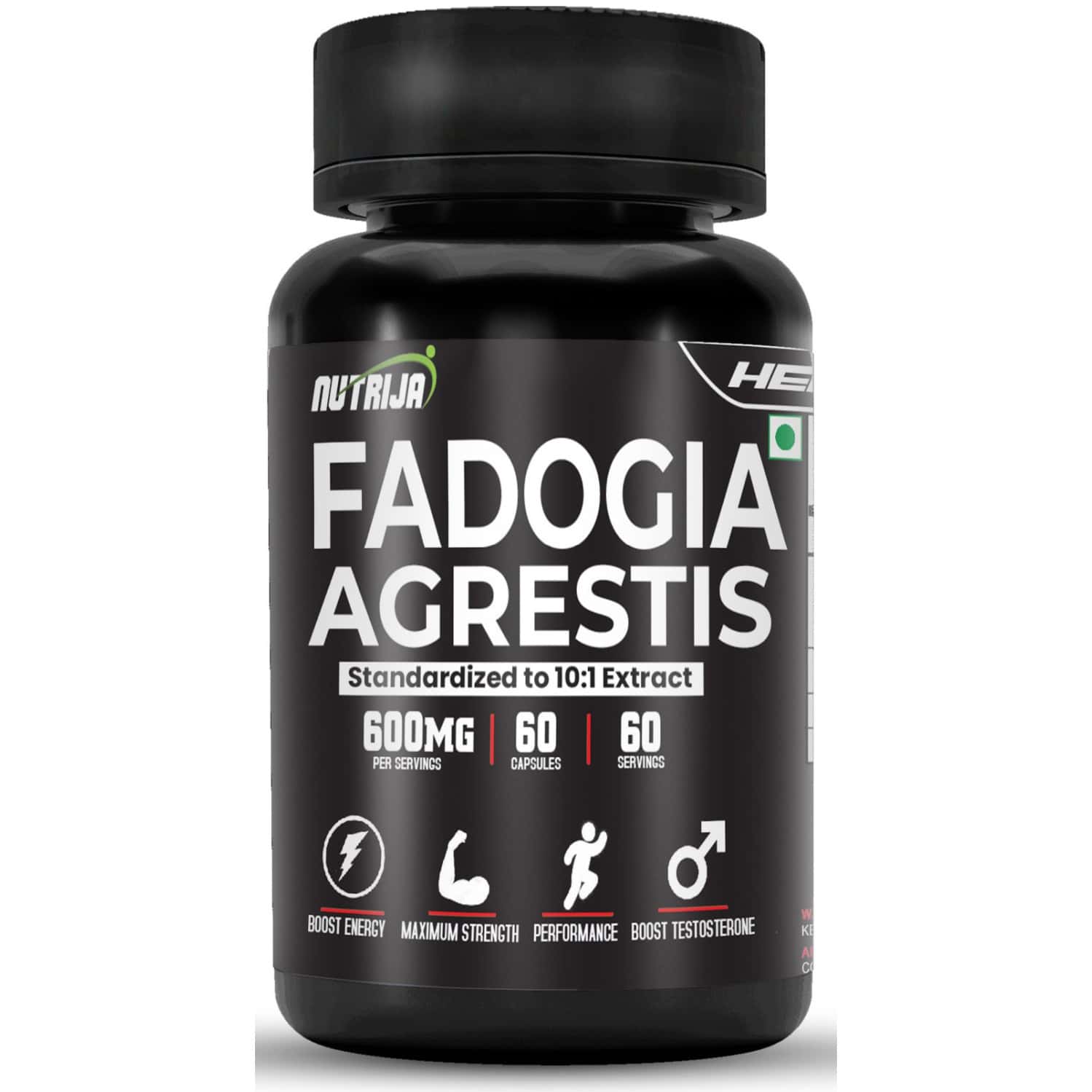 Nutrija Fadogia Agrestis Extract Standardized To 10:1 With Bioperine Highly Bioavailable - 120n