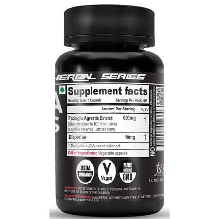 Nutrija Fadogia Agrestis Extract Standardized To 10:1 With Bioperine Highly Bioavailable - 120N