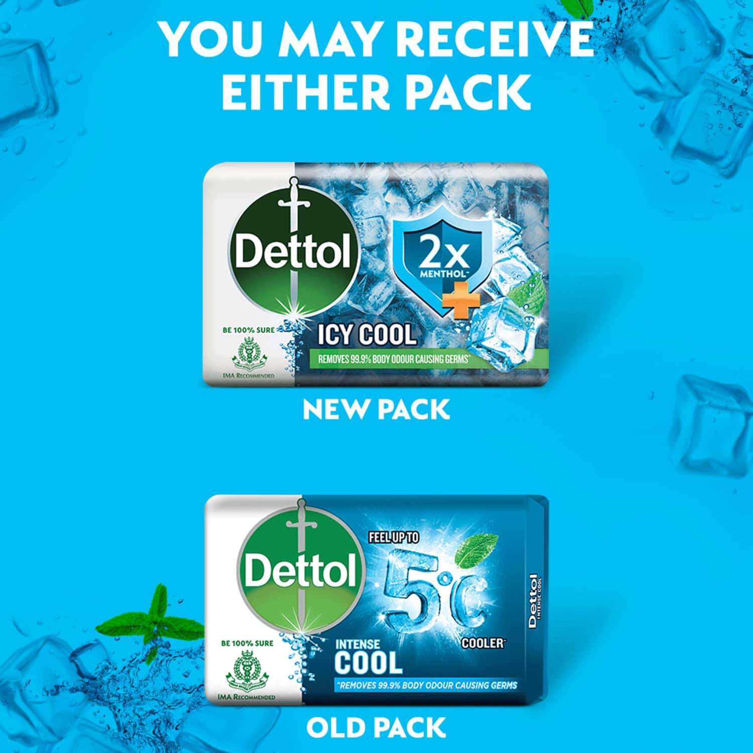 Dettol Intense Cool Bathing Soap Bar With Menthol- Buy 4 Get 1 Free - 125g Each