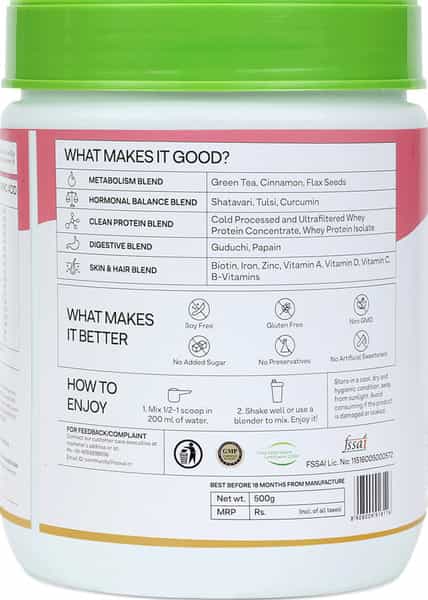 Oziva Protein & Herbs Women Protein With Multivitamins | Better Metabolism Skin Hair | Mango - 500G