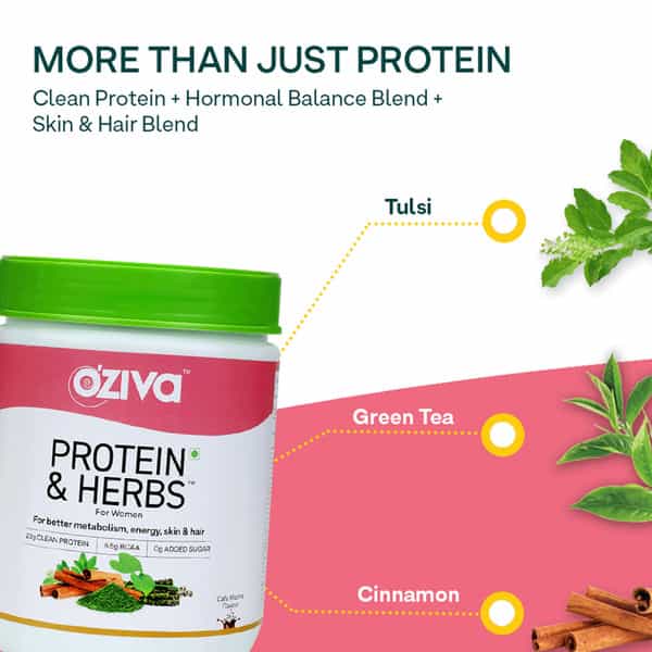 Oziva Protein & Herbs Women Protein With Multivitamins | Better Metabolism Skin Hair | Mango - 500G