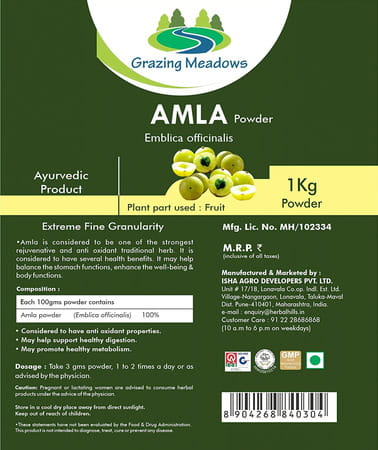 Grazing Meadows Amla Powder/Amlaki Churna - 1 Kg (Pack Of 2)