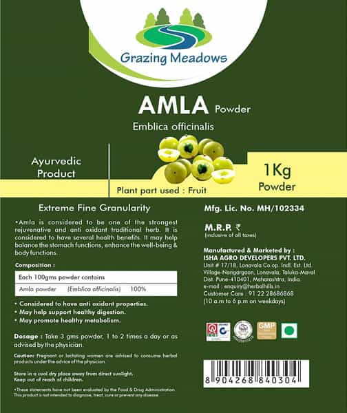 Grazing Meadows Amla Powder/Amlaki Churna - 1 Kg (Pack Of 2)