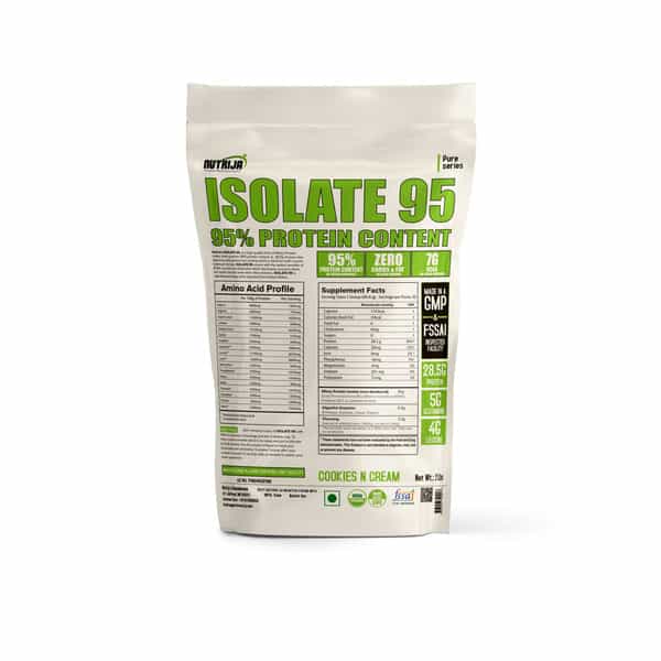 Nutrija Whey Protein Isolate 95% [Zero Carb | Zero Fat W Digestive Enzymes] - 2Lbs | Cookies & Cream
