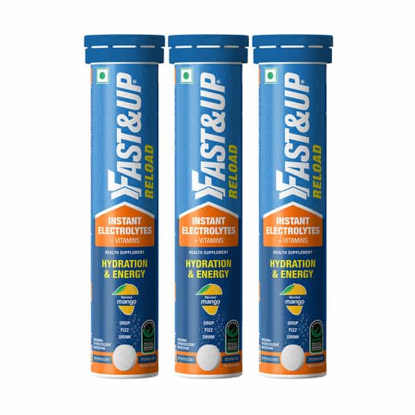 Fast&Up Reload Electrolyte Energy And Hydration 20 Effervescent Tablets - Mango Flavour (Pack Of 3