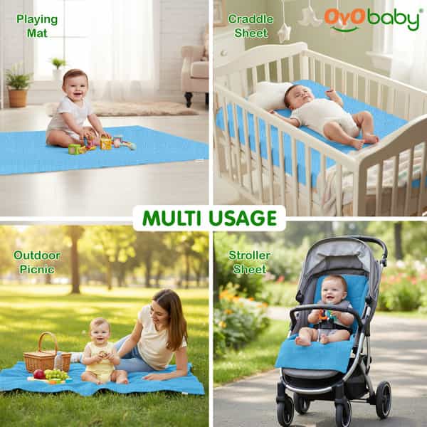 Oyo Baby Hygienic Waterproof Baby Soft Dry Sheet Pack Of 2 Large 140X100 Cm (0-10 Years)- Blue