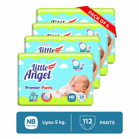 Little Angel Premier Pants Baby Diapers New Born (Nb Size 112 Count Pack Of 4 28 Count/Pack 5 Kg