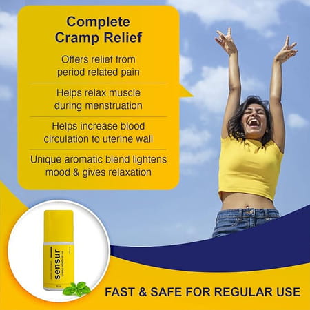 Sensur Ayurvedic Cramp Relief Roll On -50ml| Fast & Safe Relief From Period Pain