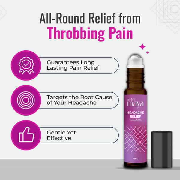 Maya Aromatherapy Headache Relief Premium Roll On 100% Pure Essential Oils Reduces Stress Pack Of 1