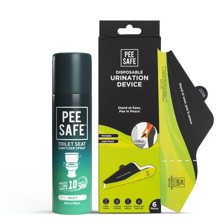 Pee Safe Combo | Toilet Seat Sanitizer Mint (50ml) & Disposable Female Urination Device (6 Funnels)