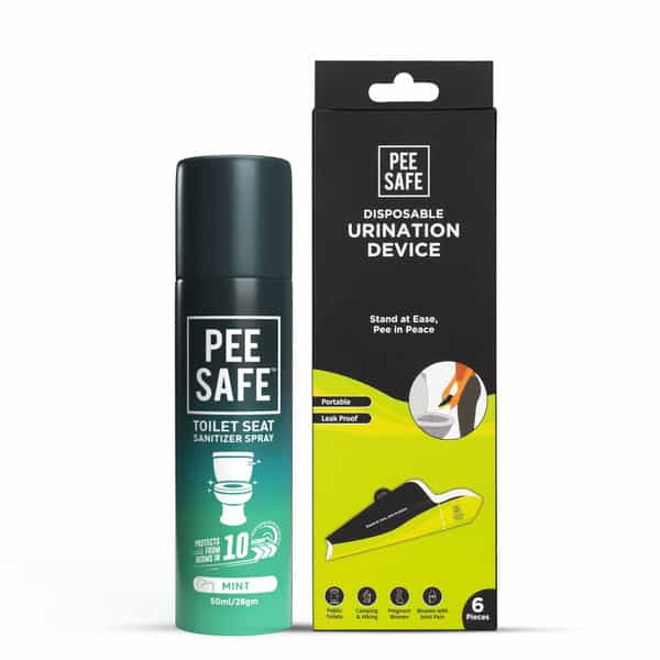Pee Safe Combo | Toilet Seat Sanitizer Mint (50Ml) & Disposable Female Urination Device (6 Funnels)