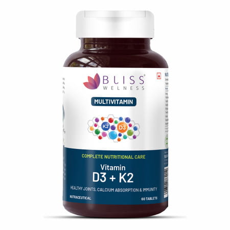 Bliss Welness Vitamin D3 & K2 For Support Immunity, Bone&Heart Supplement|For Men&Women - 60 Tablets