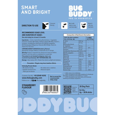Bug Buddy Smart & Bright | Kids Daily Nutrition For Brain/Gut & Immunity | 30 Days Pack
