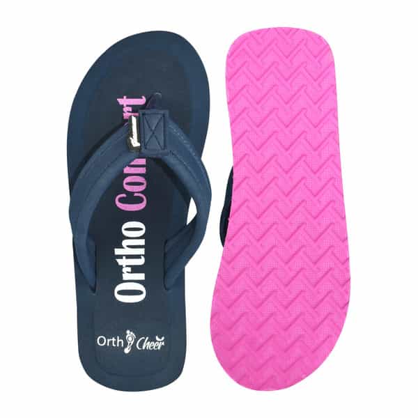 Ortho Cheer Women's Orthopedic And Diabetic Care Super Soft Slippers | Navy Blue | Size 4 -1 Pair