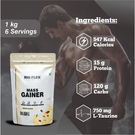 Bigflex Essential Mass Gainer (Kesar Badam) - Pouch ( 1kg )