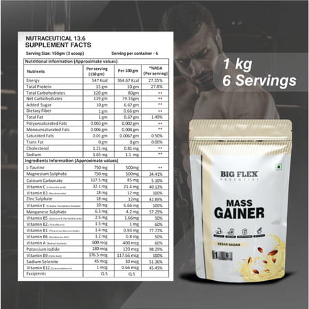 Bigflex Essential Mass Gainer (Kesar Badam) - Pouch ( 1kg )