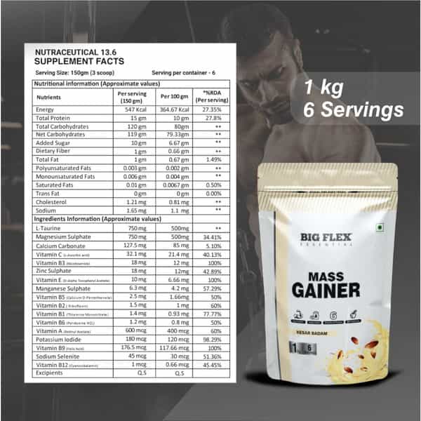 Bigflex Essential Mass Gainer (Kesar Badam) - Pouch ( 1Kg )