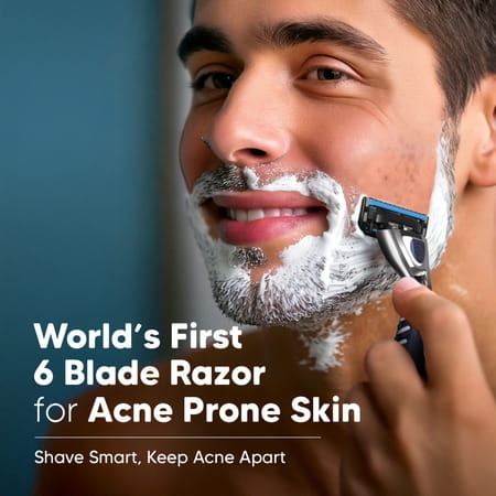 Letsshave Pro 6 Acne Friendly Razor | Men | Anti-Acne Shaving Kit - 1 Handle | 2 Blades & Razor Cap