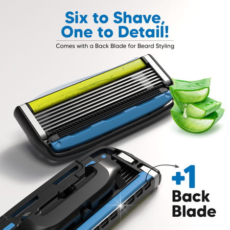 Letsshave Pro 6 Acne Friendly Razor | Men | Anti-Acne Shaving Kit - 1 Handle | 2 Blades & Razor Cap