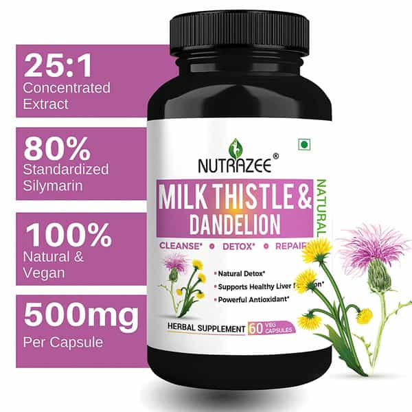 Nutrazee Milk Thistle Extract (80% Silymarin) With Dandelion 60 Vegan Capsules
