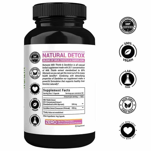 Nutrazee Milk Thistle Extract (80% Silymarin) With Dandelion 60 Vegan Capsules