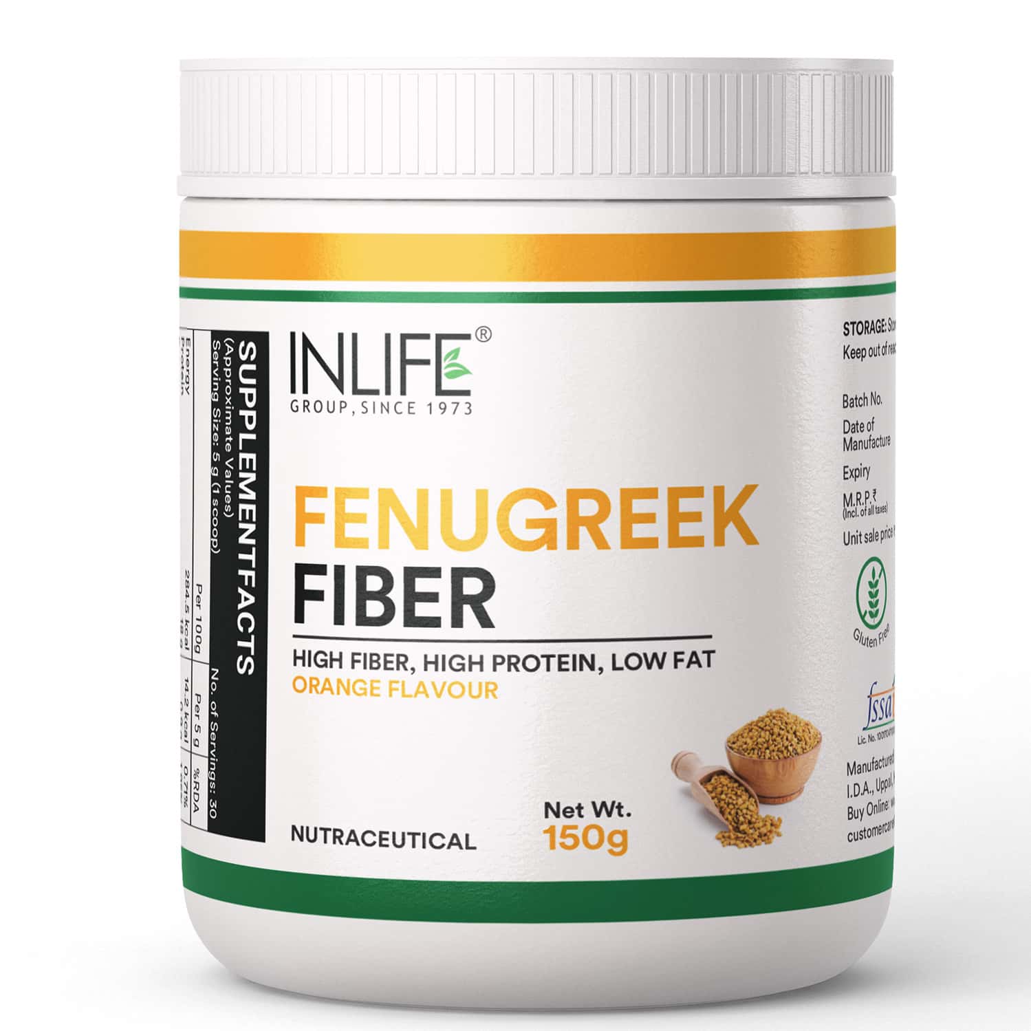 Inlife Fenugreek Fibre Powder | Digestive Health Gut Cleanse High Fiber & Weight Management - 150g