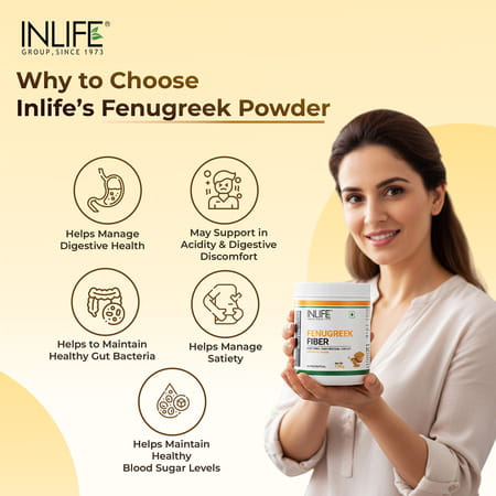 Inlife Fenugreek Fibre Powder | Digestive Health Gut Cleanse High Fiber & Weight Management - 150g