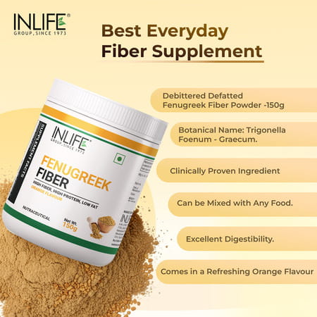 Inlife Fenugreek Fibre Powder | Digestive Health Gut Cleanse High Fiber & Weight Management - 150g