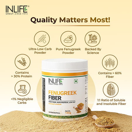 Inlife Fenugreek Fibre Powder | Digestive Health Gut Cleanse High Fiber & Weight Management - 150g