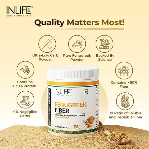 Inlife Fenugreek Fibre Powder | Digestive Health Gut Cleanse High Fiber & Weight Management - 150G