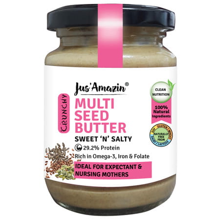 Jus Amazin Crunchy Seed Butter Mixed Seeds With Flax & Sunflower Seeds -125g|85% Mixed Seeds