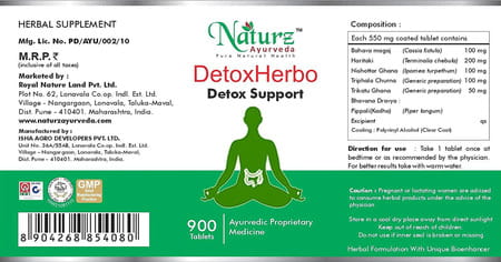 Naturz Ayurveda Detoxherbo - 900 Tablets (Pack Of 2)