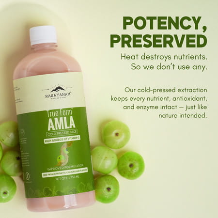 Rasayanam Pure Amla Juice For Healthy Hair & Skin | 2x Vitamin C | Made With Francis Amla | 750ml