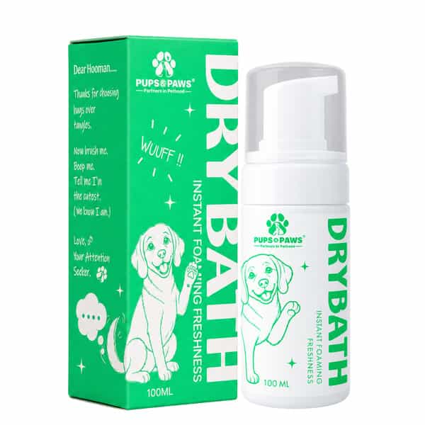 Pups & Paws Waterless Dry Shampoo Foam For Dogs & Cats | No-Rinse 6% Lemongrass & 2% Almond | 100 Ml
