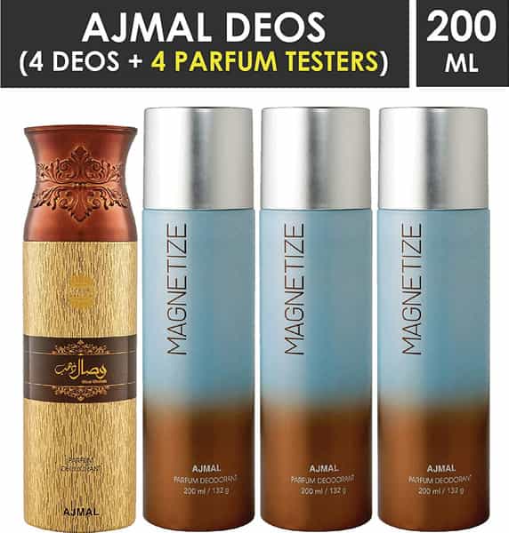 Ajmal 1 Wisal Dhahab For Men And 3 Magnetize For Men & Women Deodorants Each 200Ml Pack Of 4